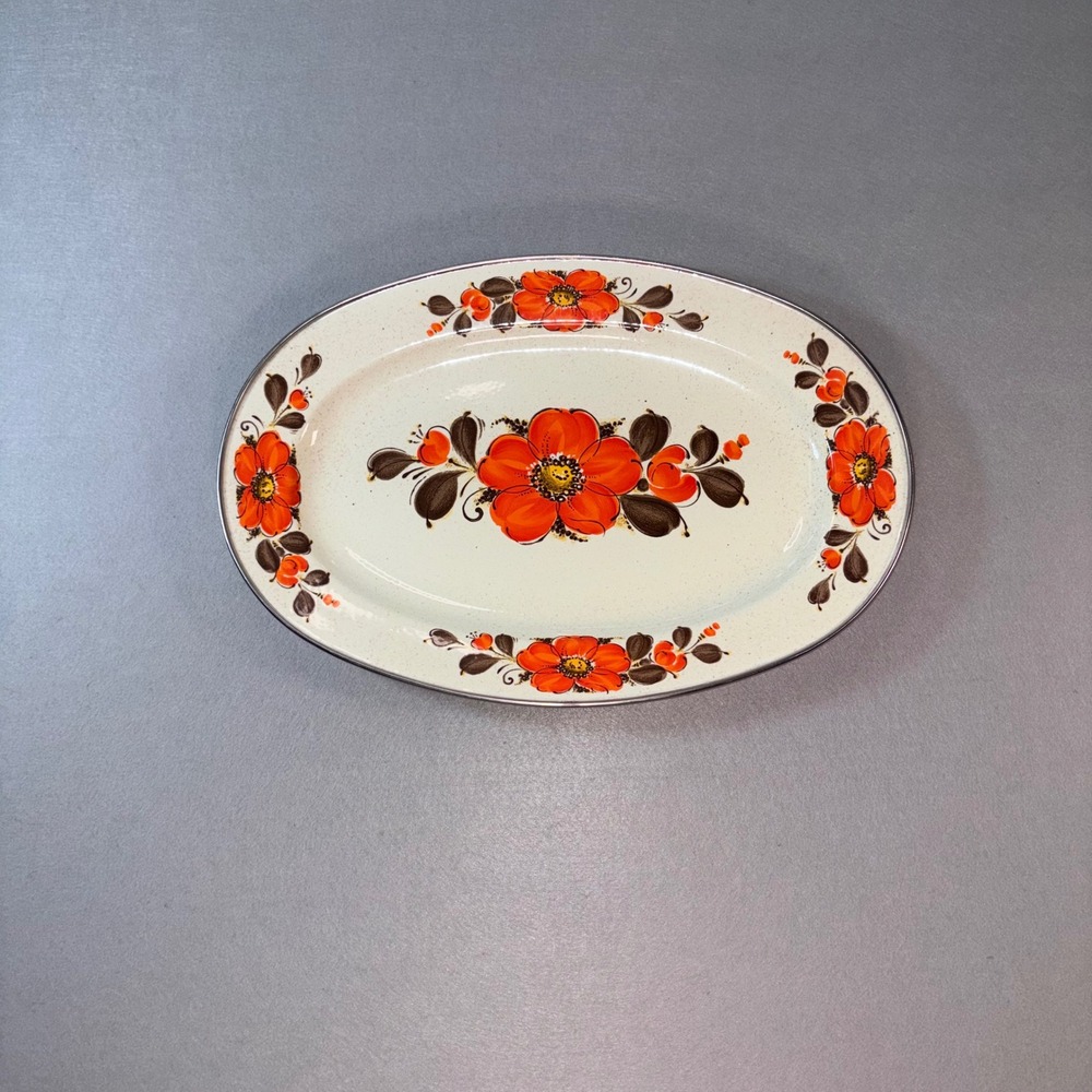 Vintage Sanko Ware Japan Show-Pans Enamel Oval Platter/Tray